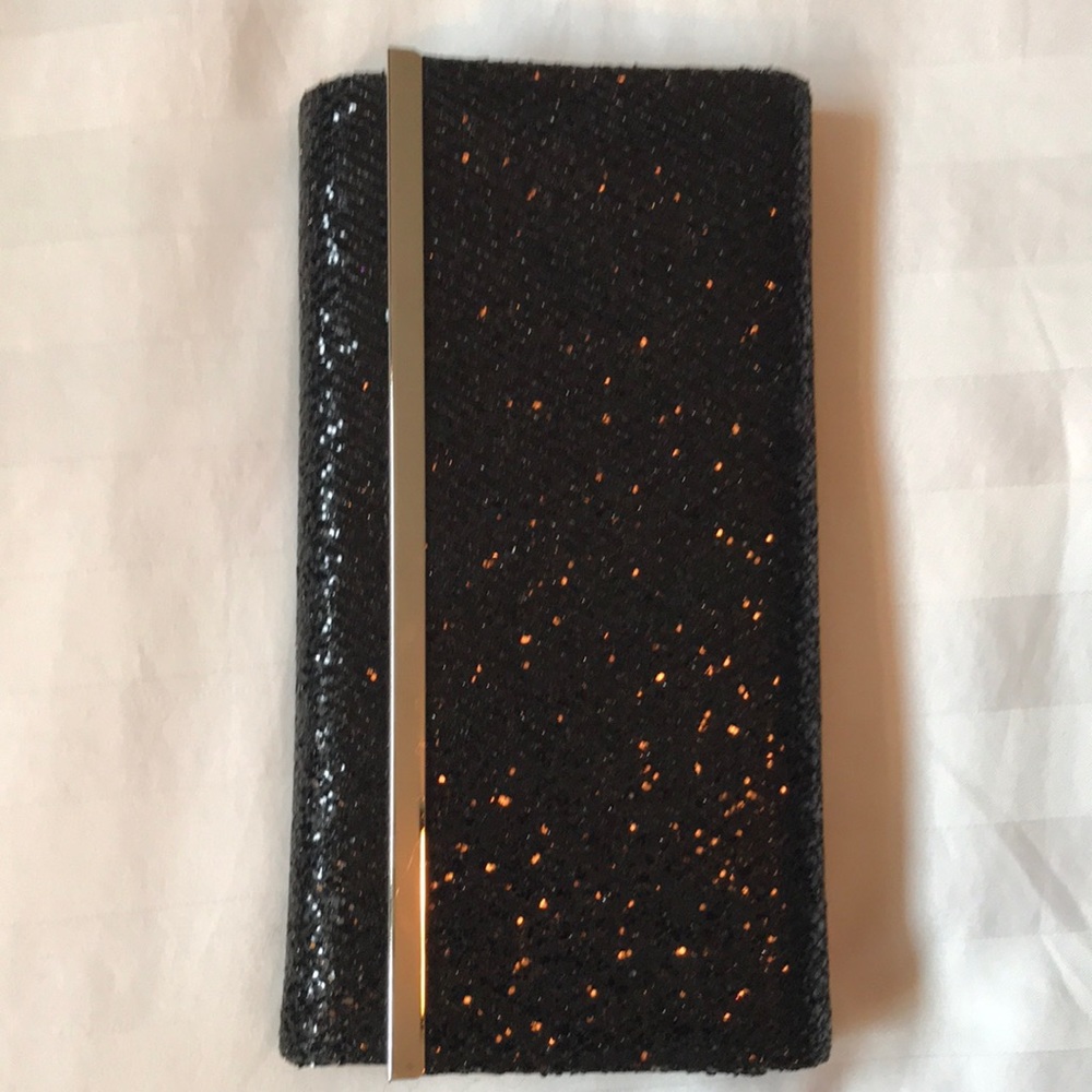 COPY - Le Chateau sparkly black envelope clutch w chain+wristlet straps NWT